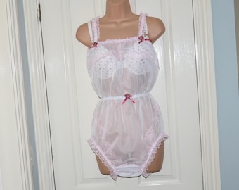 TW 04x  Sheer Teddy Lingerie, Lacy Frills, Soft Nylon Chiffon, Feminine Loungewear