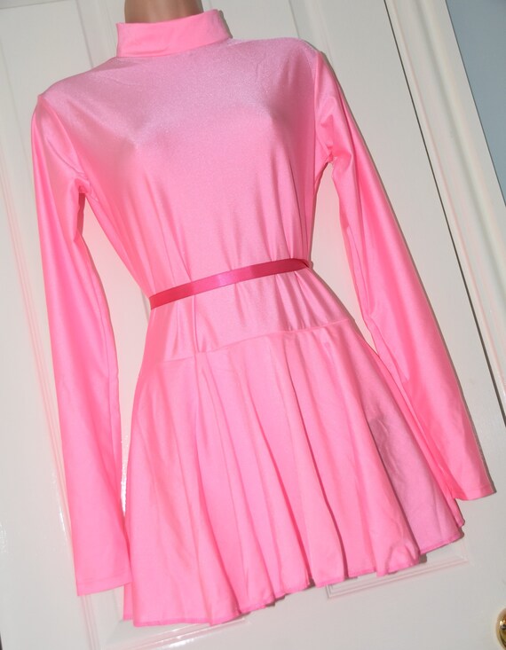 ADULT BABY SISSY PINK SATIN DRESS 48/" FRILLY HEM LACE CURVED SKIRT SATIN BOWS