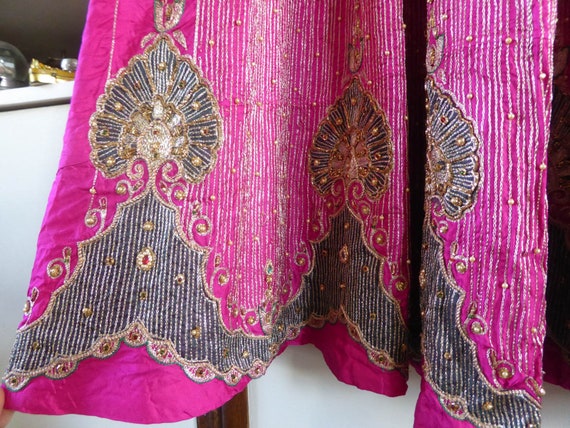 Vintage pink indian skirt lehenga hippie india em… - image 8