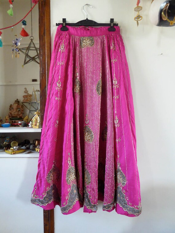 Vintage pink indian skirt lehenga hippie india em… - image 5