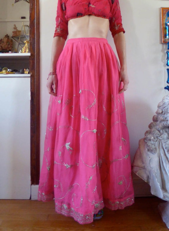 Vintage pink indian skirt lehenga hippie india em… - image 5