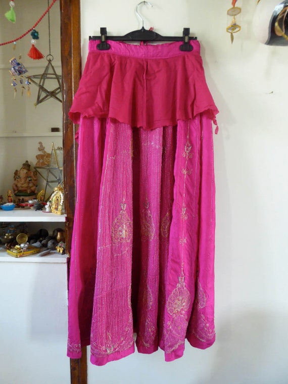 Vintage pink indian skirt lehenga hippie india em… - image 10