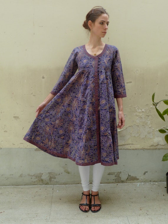 Vintage anarkali dress Anokhi block print flowers