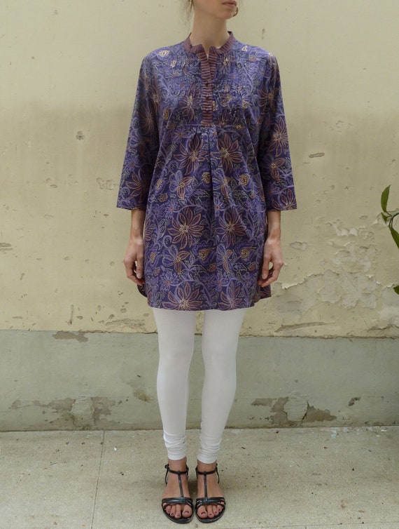 Vintage kurta dress tunic Anokhi block print flowe