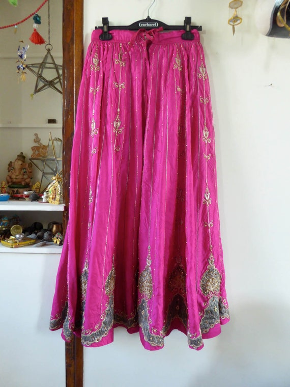 Vintage pink indian skirt lehenga hippie india em… - image 6