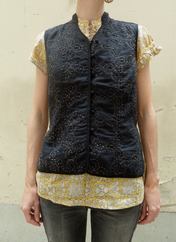 Vintage indian quilted waistcoat jacket Anokhi hi… - image 1