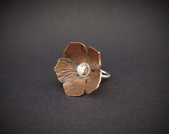 Sterling silver and copper flower statement ring