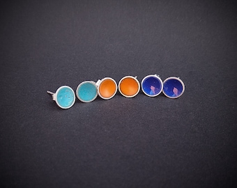 Sterling silver and enamel round stud earrings