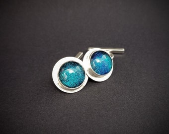 Sterling silver with blue dichroic fused glass cufflinks