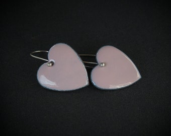 Pastel enamelled copper heart earring with silver ear hooks