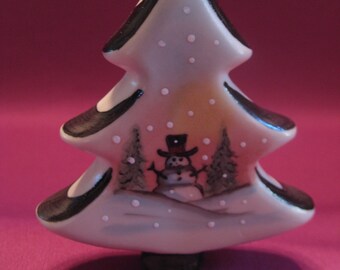 Winter Frosty the Snowman Ceramic Tree Ornament -- Allyson Nagel - A.N. Original Designs -- Porcelain Christmas Ornaments