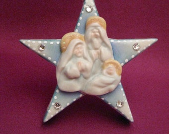 Nativity Christmas Star Ornament, Winter, Ceramic Allyson Nagel - A.N. Original Designs -- Porcelain Christmas Ornaments