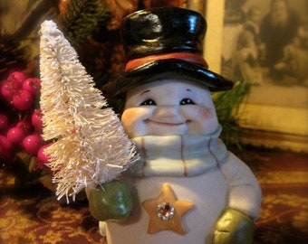 Snowman, Star, Brush Tree, Roly Poly -- Allyson Nagel - A.N. Original Designs -- Porcelain Figurines -- Frosty, Winter Holiday Christmas