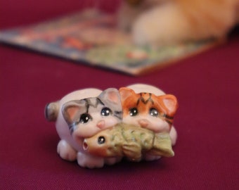 Kitty Cats,  Mini One Piece Salt and Pepper Shaker, Porcelain Eggs, Allyson Nagel Original