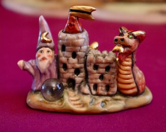 Wizards, Dragons, Castles, Crystal Ball, Magical, Mini One Piece S&P Shaker, Salt and Pepper, Allyson Nagel Porcelain Original