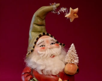 Custom Roly Poly Santa Claus Gnome -- Allyson Nagel - A.N. Original Designs -- Porcelain Figurines -- Winter Holiday Christmas