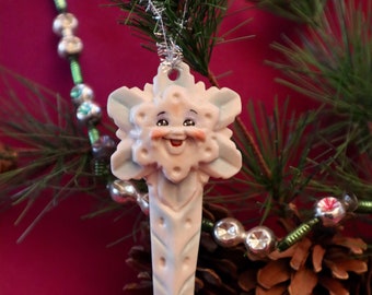 Winter Snowflake Icicle, Christmas Tree, Holiday Ornament -- Allyson Nagel - A.N. Original Designs -- Porcelain Christmas Ornaments
