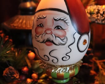 Santa Claus Egg on Pedestal, St. Nick - Allyson Nagel - A.N. Original Designs - Porcelain Figurines -- Winter Holiday Christmas