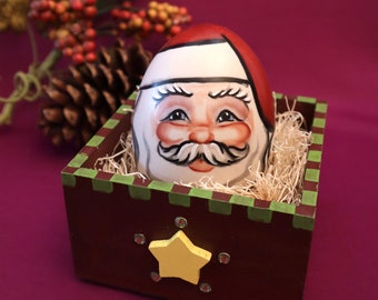 Holiday, Christmas, Hand Painted Santa Claus Egg In Wooden Box, Allyson Nagel, A.N. Original Designs, Porcelain Figurines, Winter, Unique