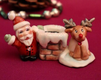 Santa, Rudolph, Reindeer, Christmas, Holidays, One Piece S&P Shaker, Salt and Pepper, Allyson Nagel Porcelain Original