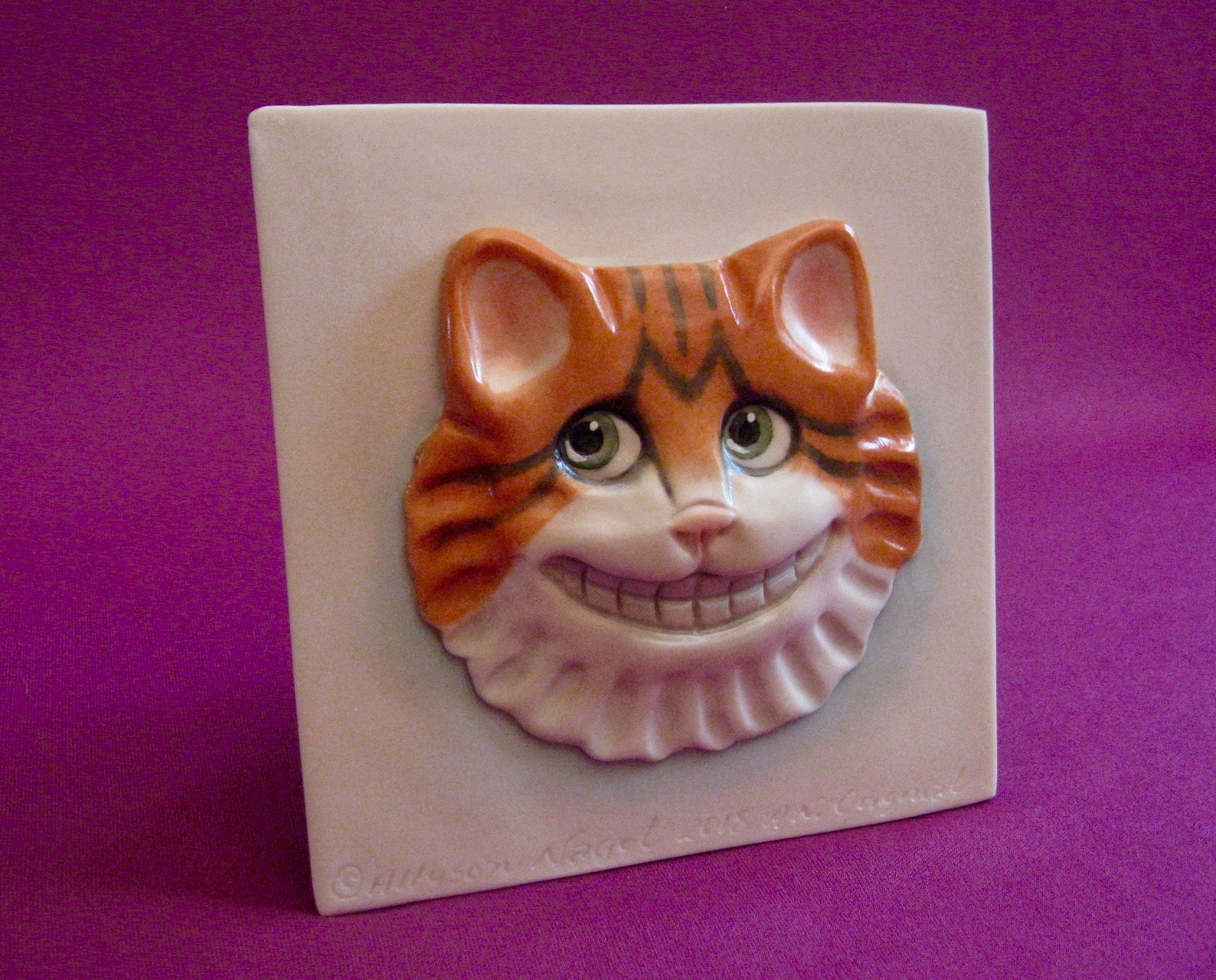 Kitty Cat Porcelain Art Tile Cheshire Cat Ceramic Tile Etsy