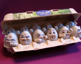A Dozen Fresh Eggs -- Allyson Nagel - A.N. Original Designs -- Humpty Dumpty Porcelain Figurines