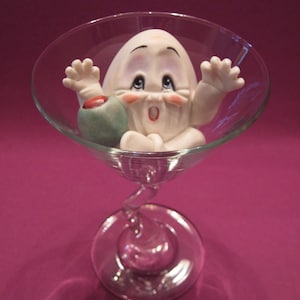 Pickled Egg, Anthropomorphic, Porcelain Salt and Pepper One Piece, Martini Glass, Cocktail, Allyson Nagel - Original Designs, Humpty Dumpty