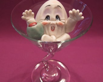 Pickled Egg in Martini Glass -- Allyson Nagel - A.N. Original Designs -- Humpty Dumpty Porcelain Figurines