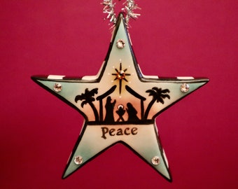 Nativity Christmas Star Ornament, Winter, Ceramic Allyson Nagel - A.N. Original Designs -- Porcelain Christmas Ornaments