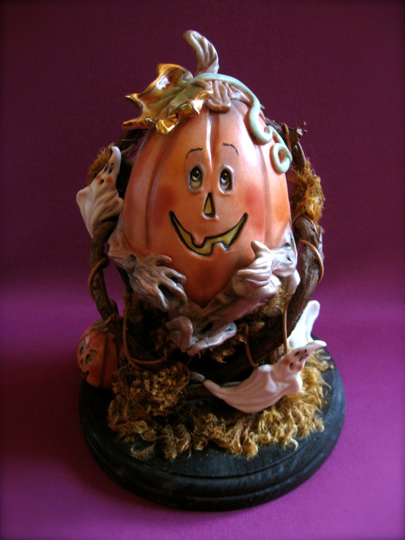 Halloween Jack-O-Lantern Pumpkin Ghosts Vignette, Allyson Nagel Original Porcelain Design image 1