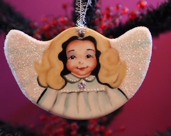 Angel Victorian Ornament, Cut Out, Hand Painted-- Allyson Nagel - A.N. Original Designs -- Porcelain Christmas Ornaments