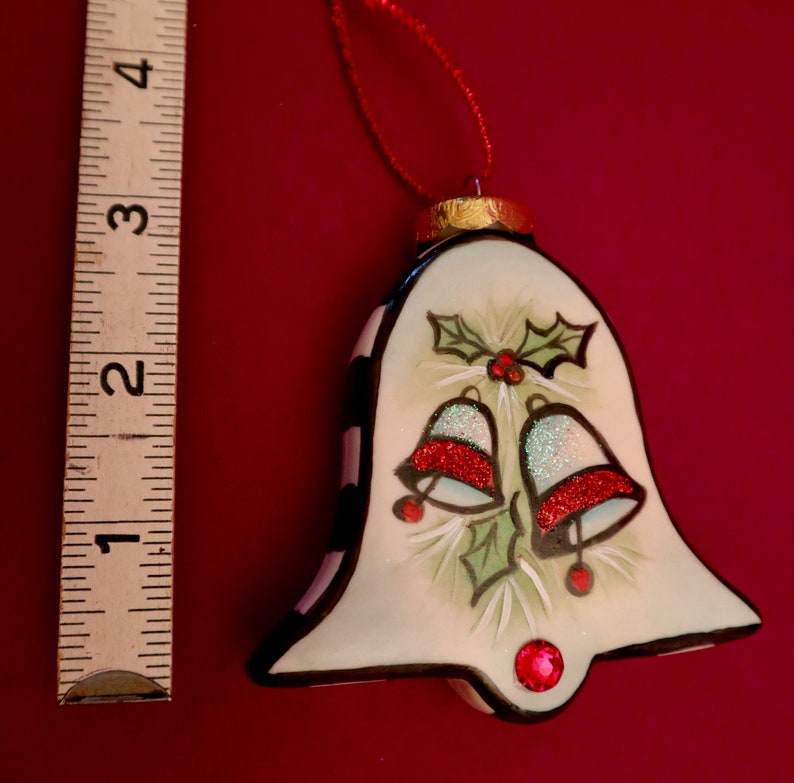 Christmas Bells,Holly Berries Holiday, Hand Painted Bell Ornament Allyson Nagel A.N. Original Designs Porcelain Christmas Ornaments image 8