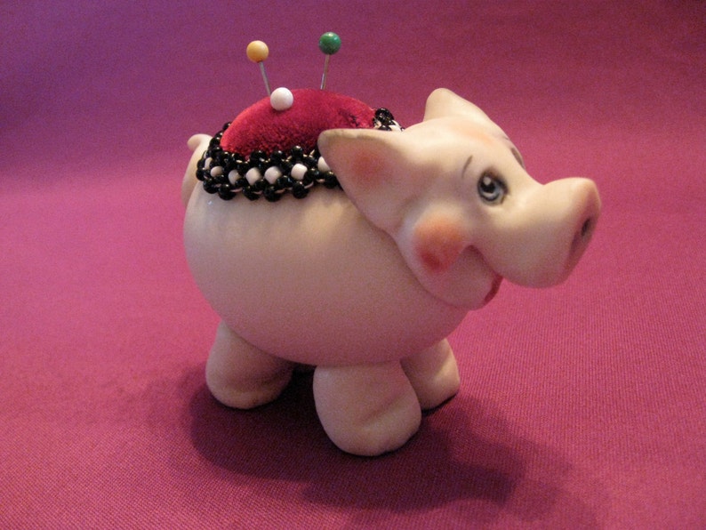 Pig Pincushion Egg, Sewing, Humpty Dumpty, Allyson Nagel Porcelain Original Design image 1
