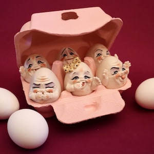 A Half Dozen Fresh Eggs, Expressions, Easter Eggs, Egg Carton, Allyson Nagel - A.N. Original Designs -- Humpty Dumpty Porcelain Figurines