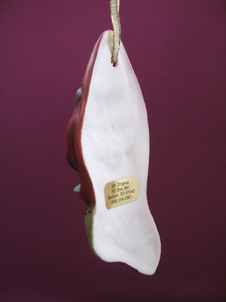 Porcelain Christmas Ornaments A.N Original Designs Christmas Kitty Cat Stocking Allyson Nagel Holiday Ornament