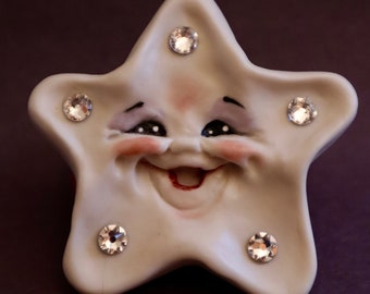 Star, Starshine, Smiling Tac Pin -- Allyson Nagel - A.N. Original Designs -- Celestial  Porcelain Jewelry