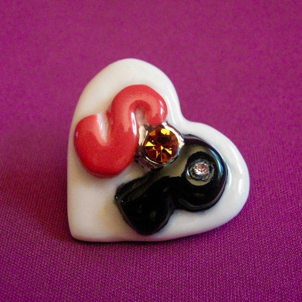 Salt and Pepper, Heart, Tac Pin, Birthstone -- Allyson Nagel - A.N. Original Designs - Jewelry