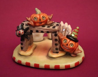 Halloween Pumpkins, Ghosts, Spooky, Limited Edition One Piece Salt and Pepper Shakers, Allyson Nagel - A.N. Original Porcelain Designs