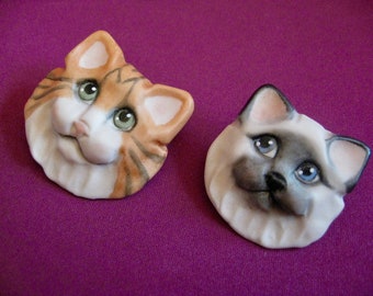 Kitty Cat Face Tac Pin -- Allyson Nagel - A.N. Original Designs -- Porcelain Jewelry