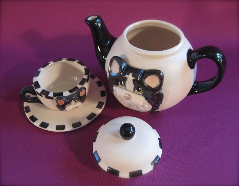 Kittpot Tea Set Kitty Cat Teapot Cup and Saucer Allyson Etsy