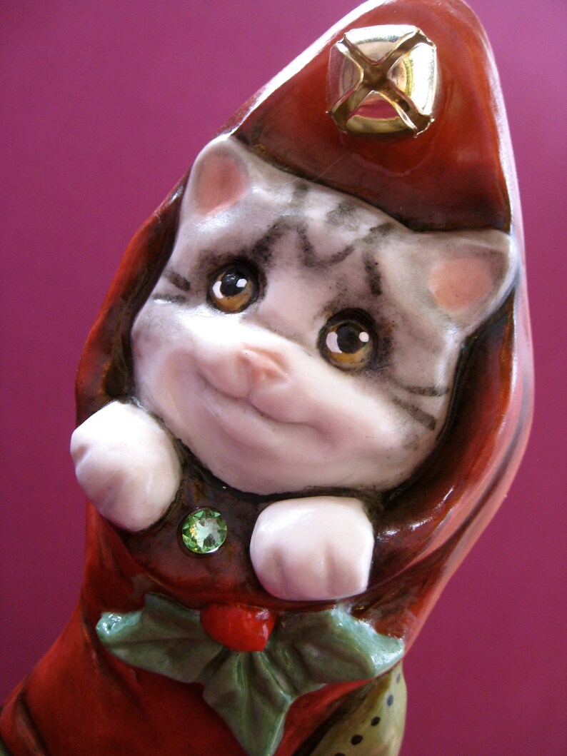 Porcelain Christmas Ornaments A.N Original Designs Christmas Kitty Cat Stocking Allyson Nagel Holiday Ornament
