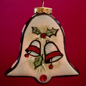 Christmas Bells,Holly Berries Holiday, Hand Painted Bell Ornament Allyson Nagel A.N. Original Designs Porcelain Christmas Ornaments image 9