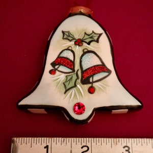 Christmas Bells,Holly Berries Holiday, Hand Painted Bell Ornament Allyson Nagel A.N. Original Designs Porcelain Christmas Ornaments image 7