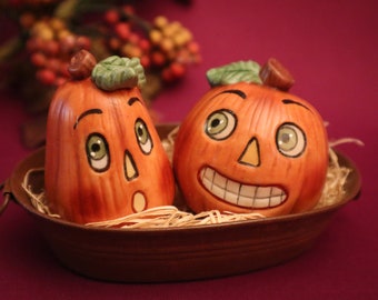 Tub 'O Pumpkins Salt and Pepper Shakers, Halloween, Autumn, Fall, Jack O Lantern, Allyson Nagel, A.N. Original Designs - Porcelain Figurines