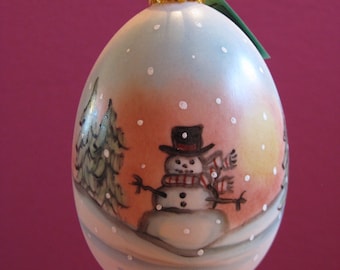 Winter Snowman Egg Ornament -- Allyson Nagel - A.N. Original Designs -- Porcelain Christmas Ornaments