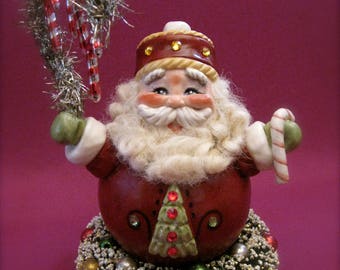 Custom Roly Poly Santa Claus, Candy Cane -- Allyson Nagel - A.N. Original Designs -- Porcelain Figurines -- Winter Holiday Christmas