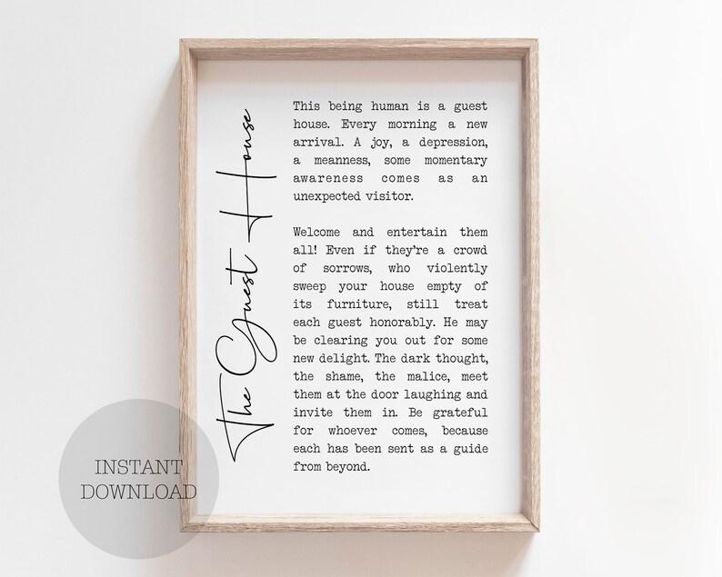 Printable Rumi The Guest House print poem poetry digital love | Etsy