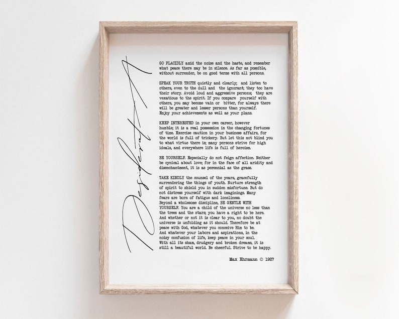 PHOTO POSTER PRINT MOTIVATION GIFT ART INSPIRATION DESIDERATA POEM