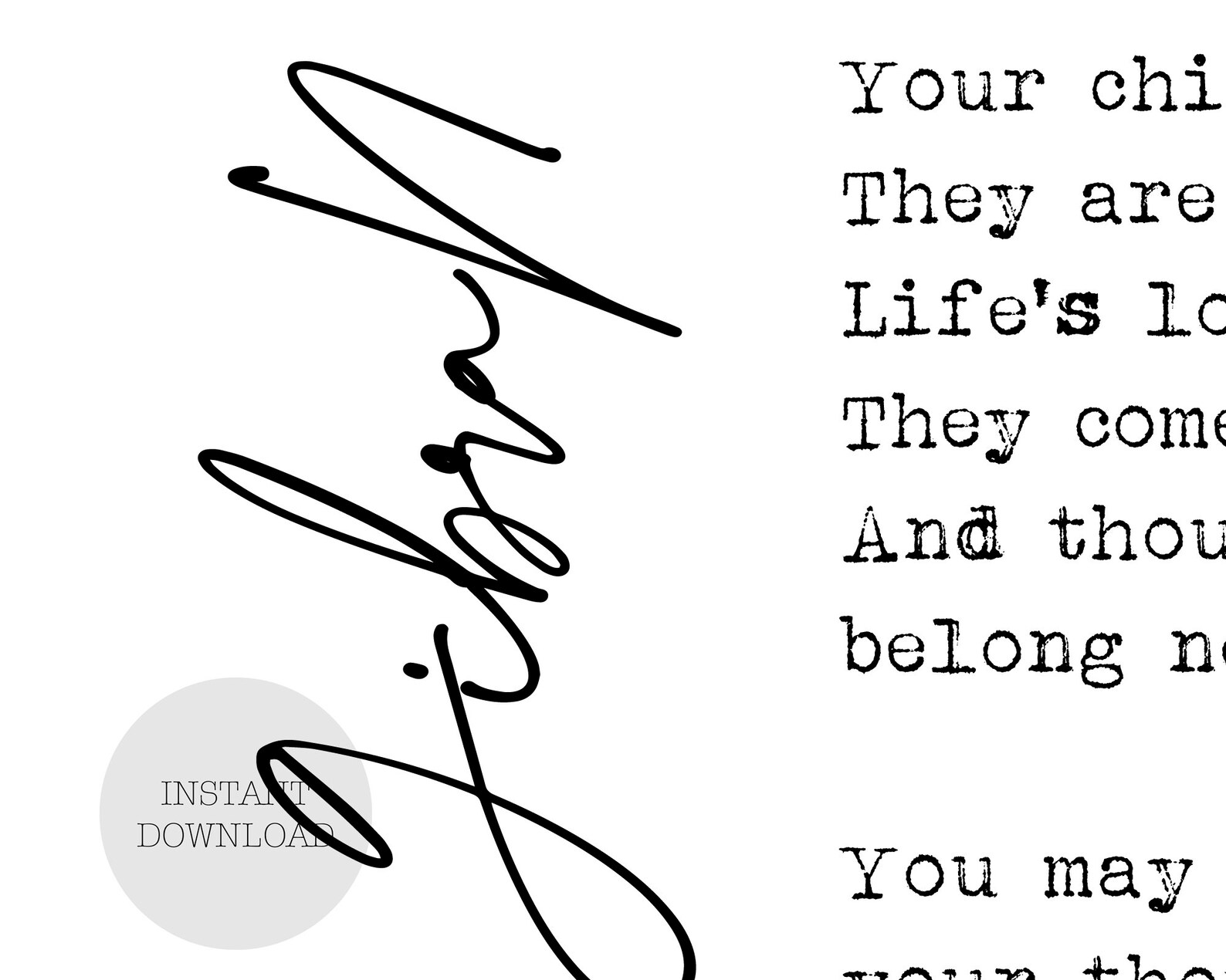 Printable Kahlil Gibran On Children quote print poetry | Etsy