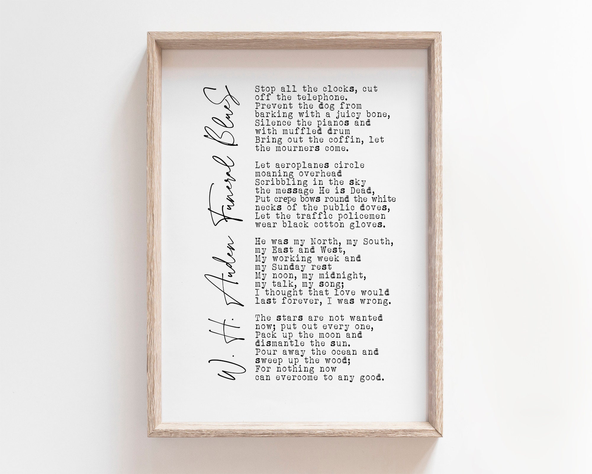 Printable W. H. Auden Funeral Blues Wystan Hugh Auden quote Etsy